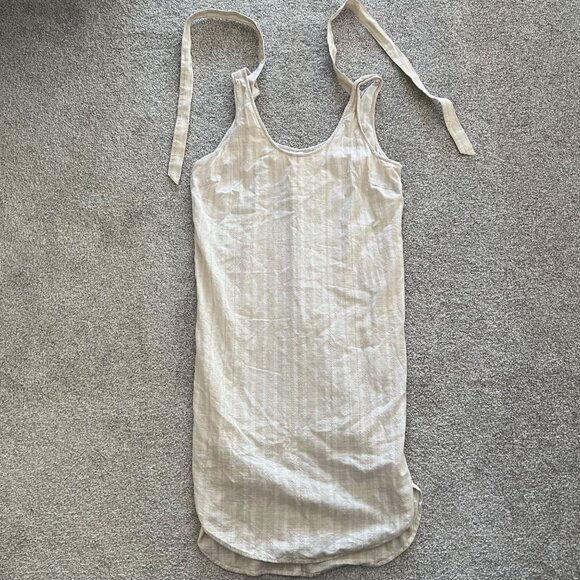 Cloth & Stone Anthropologie Cotton Bow Tie Shirt Dress Cream and White NWOT M - Picture 9 of 11